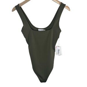 Good American Womens Olive Green Sleeveless Thong Bodysuit medium